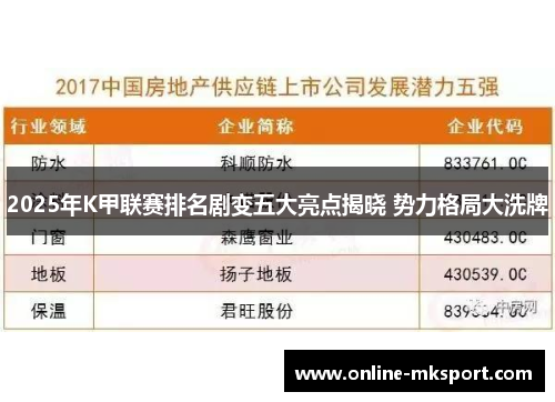 2025年K甲联赛排名剧变五大亮点揭晓 势力格局大洗牌