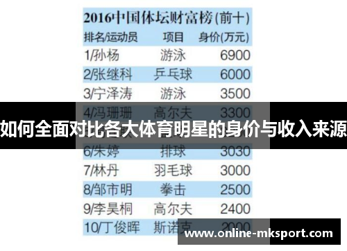 如何全面对比各大体育明星的身价与收入来源